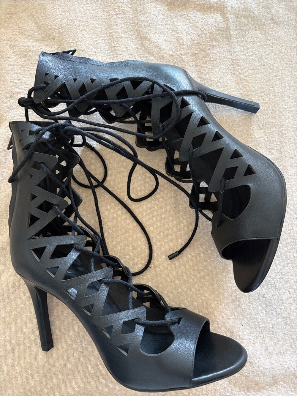 Joie Black Lace-Up Cutout High Heel Sandals
